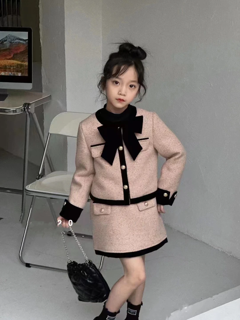 女童秋冬小香风两件套裙新款2025儿童洋气冬装加棉加厚外套半身裙
