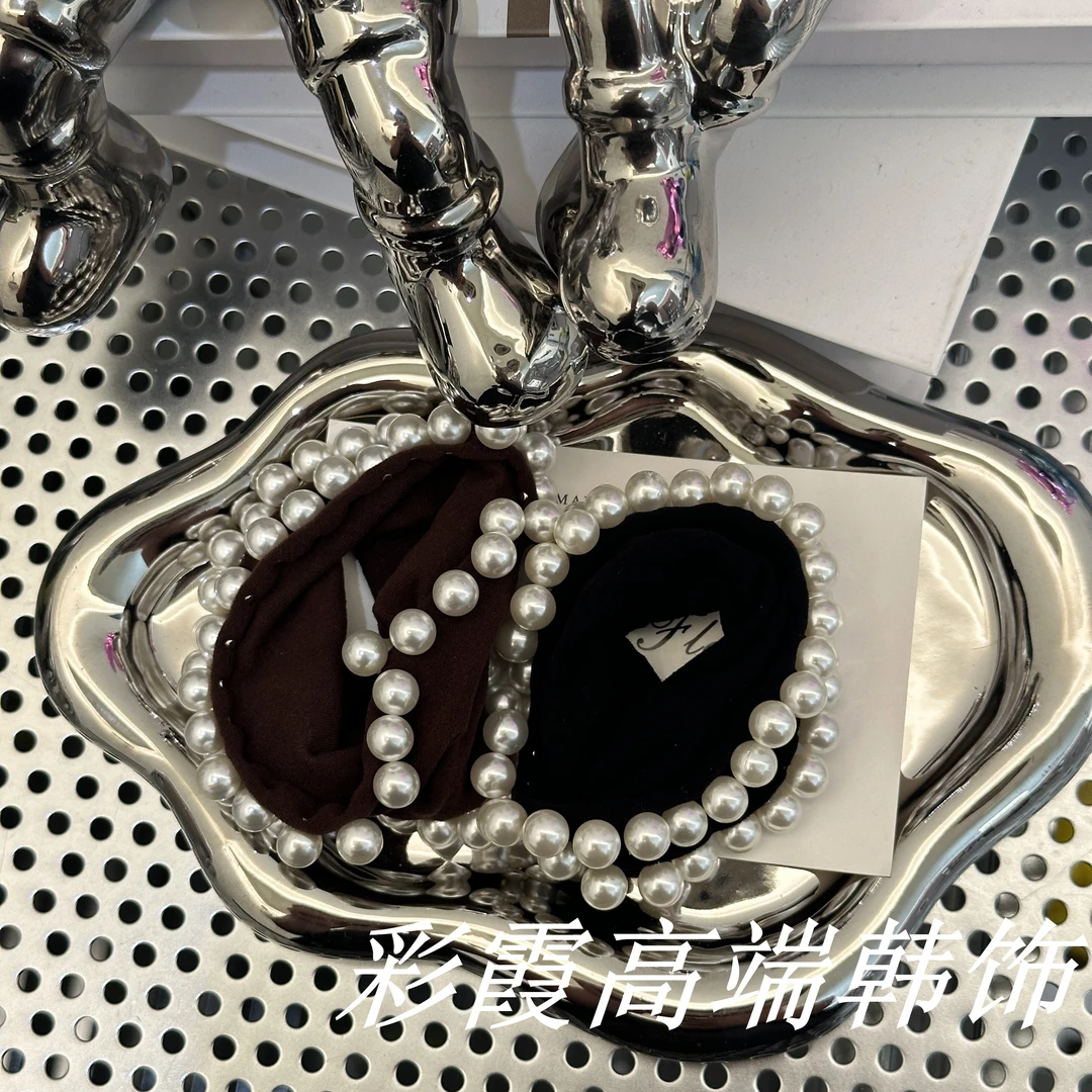 新款棕黑组合珠珠发圈077