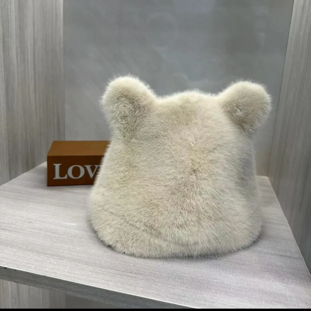 季百搭可爱毛绒绒小熊帽毛绒小熊帽毛绒绒帽子