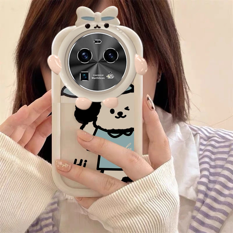 oppoofindx6手机壳可爱黑白小狗findx6pro创意简约findx6小怪兽