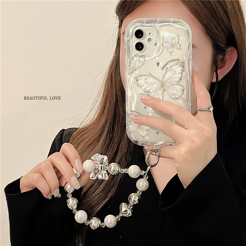 苹果14手机壳13简约iphone12女生11新款15翩翩蝴蝶xr手链防摔全包