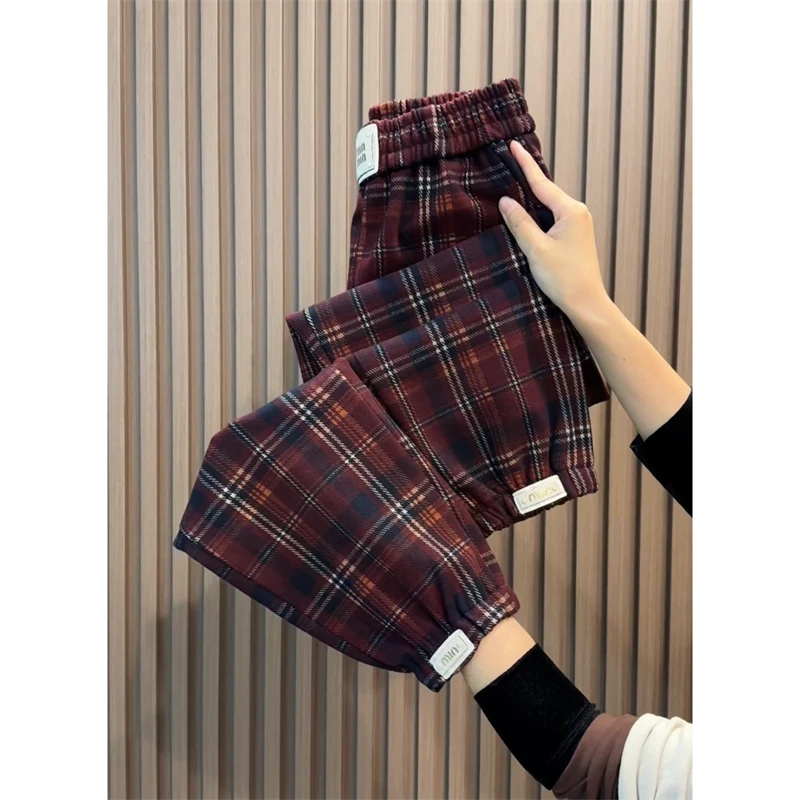 小个子哈伦裤女2024秋冬季新款复古休闲裤束脚显瘦洋气九分格子裤