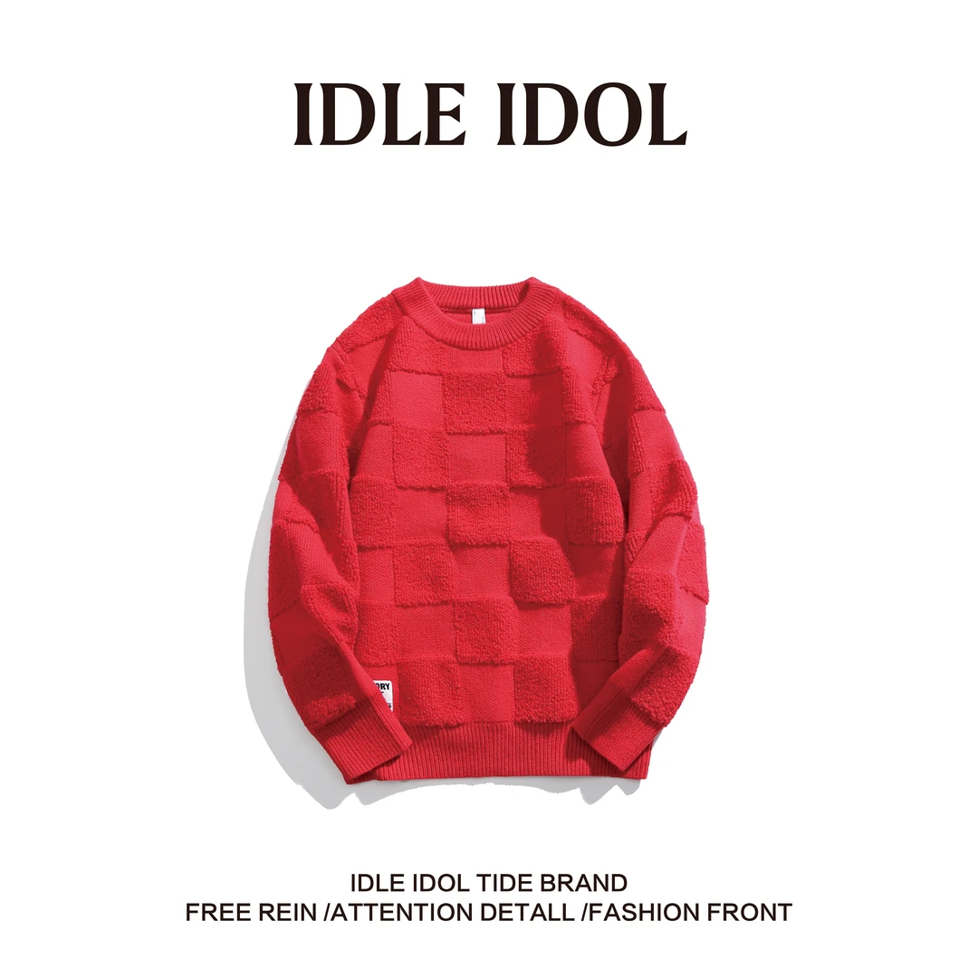 IDLE IDOL轻奢时尚情侣纯色针织衫秋冬季新款休闲百搭圆领打底衫