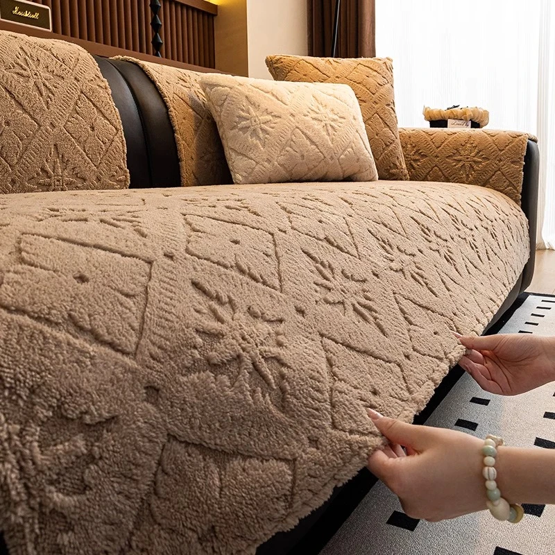洱峰复古高级感直排沙发垫秋冬款毛绒皮沙发专用坐垫固定防滑套罩