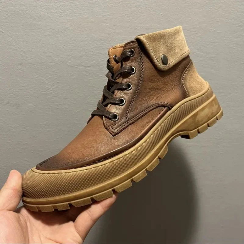 马丁靴男2025秋冬新款高帮鞋男真皮时尚加绒保暖棉鞋男休闲鞋男靴