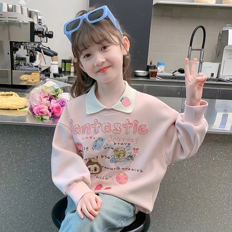 女童卫衣春秋款2024新款儿童秋装洋气长袖polo衫大童秋季翻领上衣