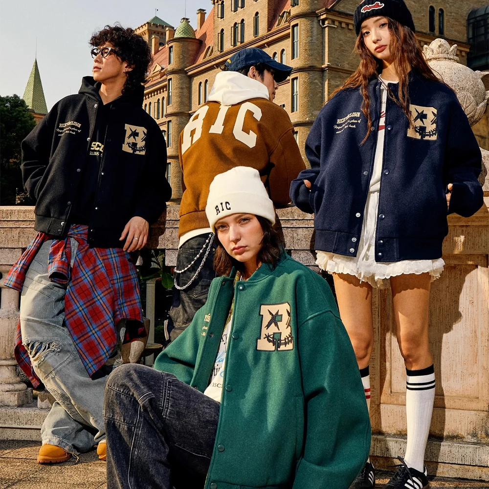 【双十一好物】周翊然同款RIC秋冬美式复古植绒宽松棒球服夹克男女