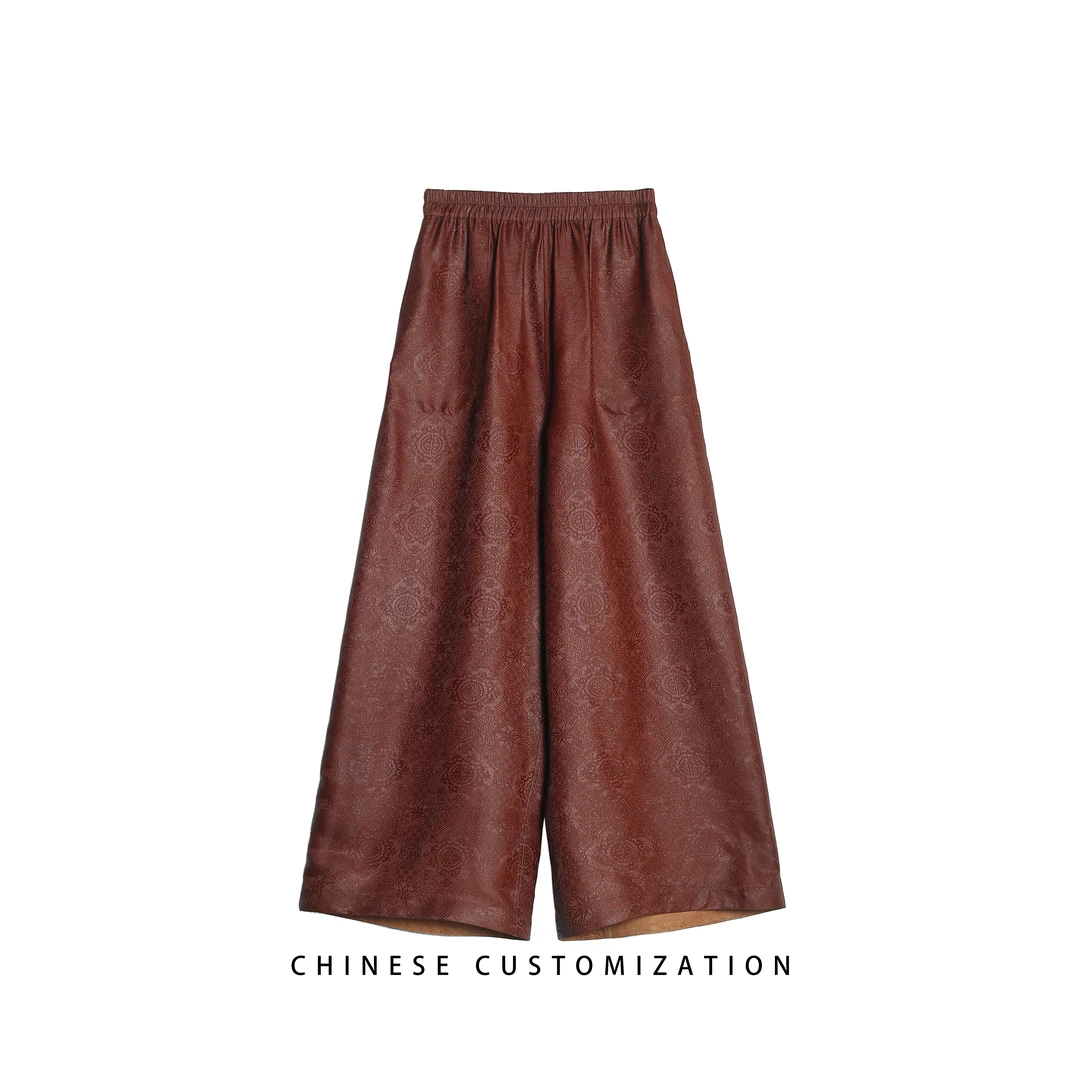 【嫣红】双面穿 满分真 丝重缎红云纱 休闲拖地直筒裤24LY663