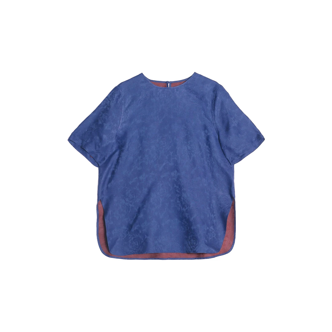 【江南梦】100桑蚕丝红云纱短袖小衫 中式圆领上衣24LY207