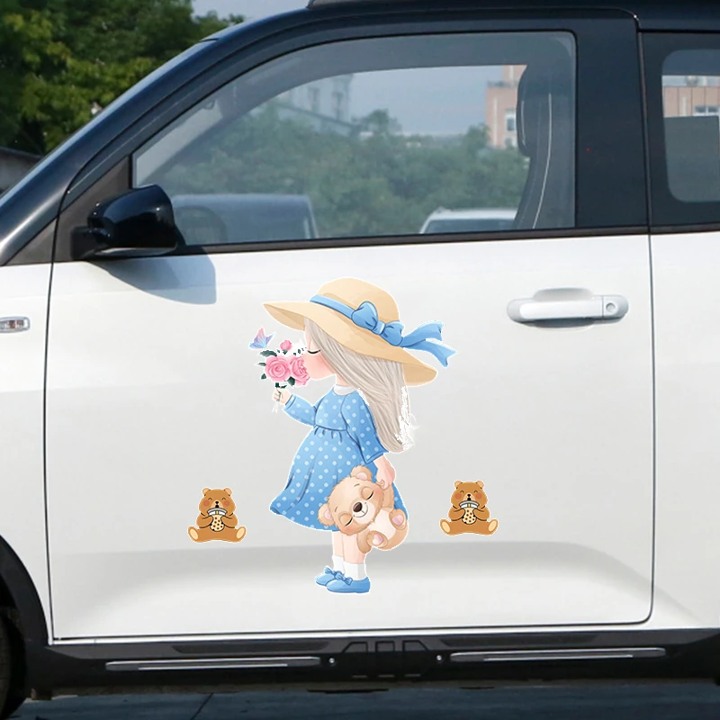 驿品卡通少女动漫汽车电动车个性车身可爱保险杠车贴划痕装饰贴纸