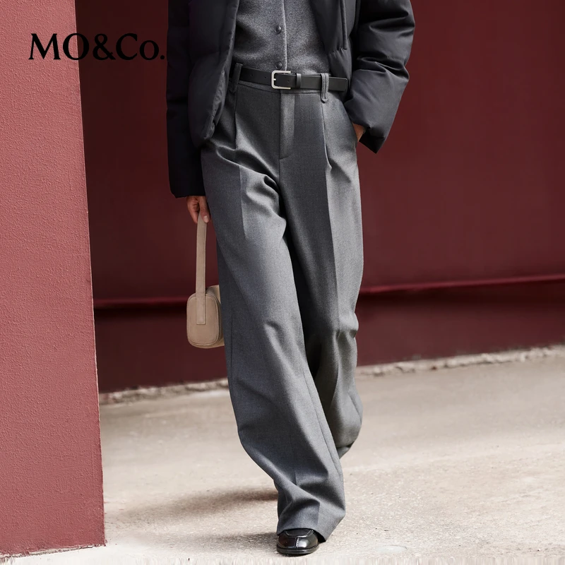 MOCO休闲裤冬绵羊毛精纺宽松阔腿直筒西裤长裤MBD4PATT08