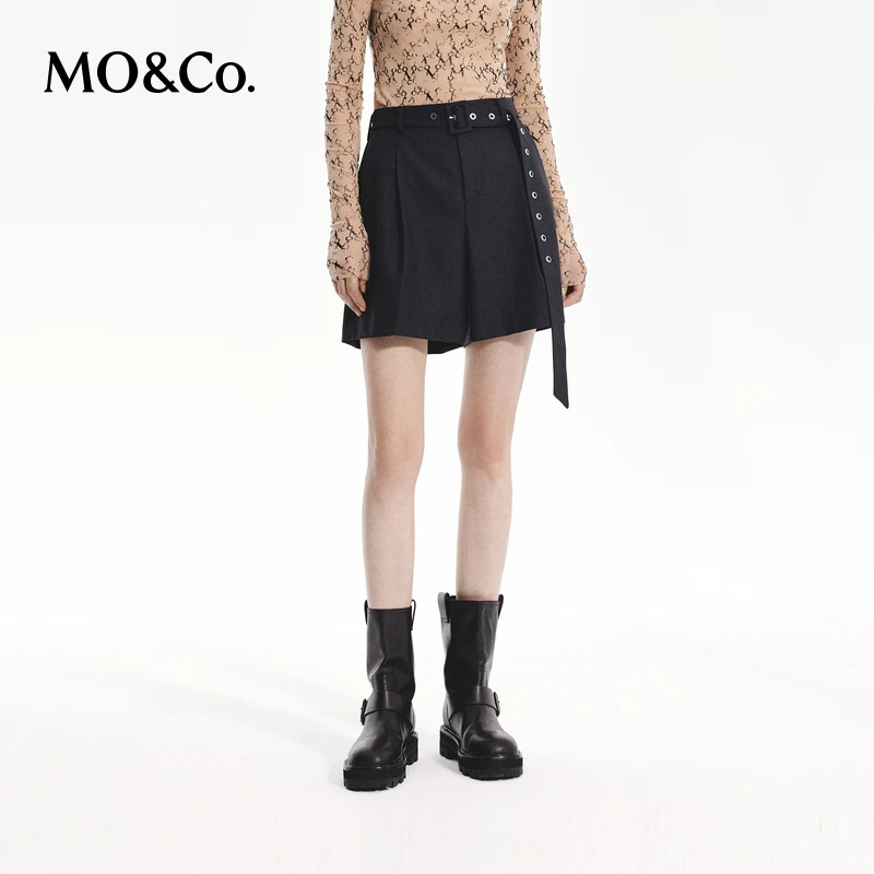 MOCO秋(附腰带)高腰可水洗羊毛精纺短裤休闲裤MBD3SOT009