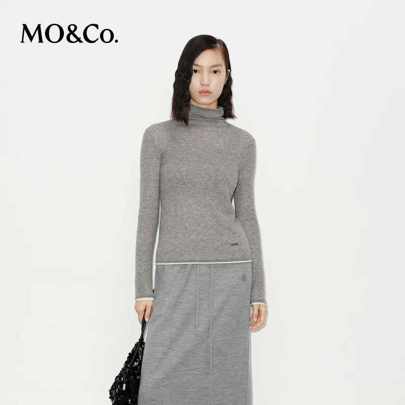 MOCO针织上衣冬绵羊毛假两件高领正肩修身套头MBD4SWTT11