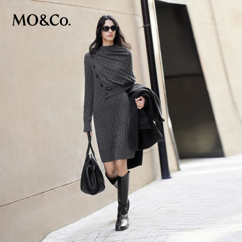 MOCO针织连衣裙冬【醋纤山羊绒】围脖两件式MBD4DRST02