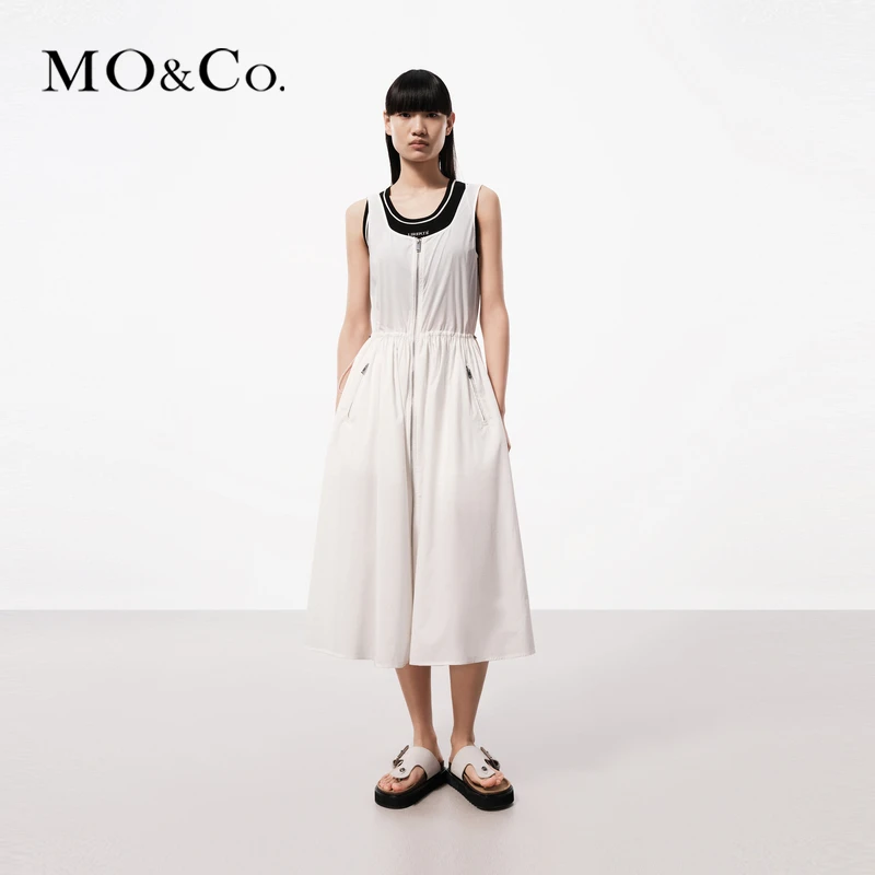 MOCO夏机能风拉链开襟高腰蓬摆连衣裙风感波粒MBD2DRS026