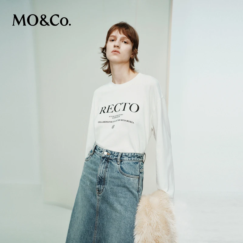 MOCO长袖T恤RECTO设计师联名冬汉麻棉圆领胶印MBD4TEE009