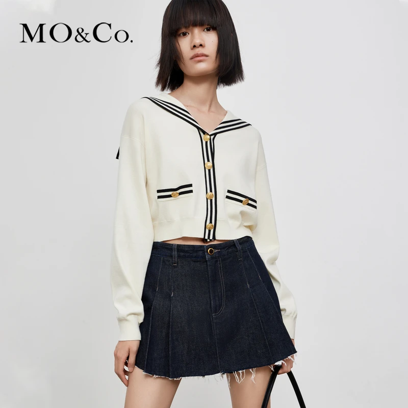 MOCO秋学院风撞色边短款时尚针织衫MBC3SWTT13