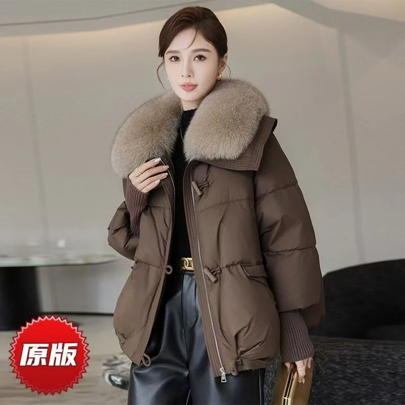 2024冬季新款羽绒棉服女韩版宽松棉衣女超大毛领加厚棉袄
