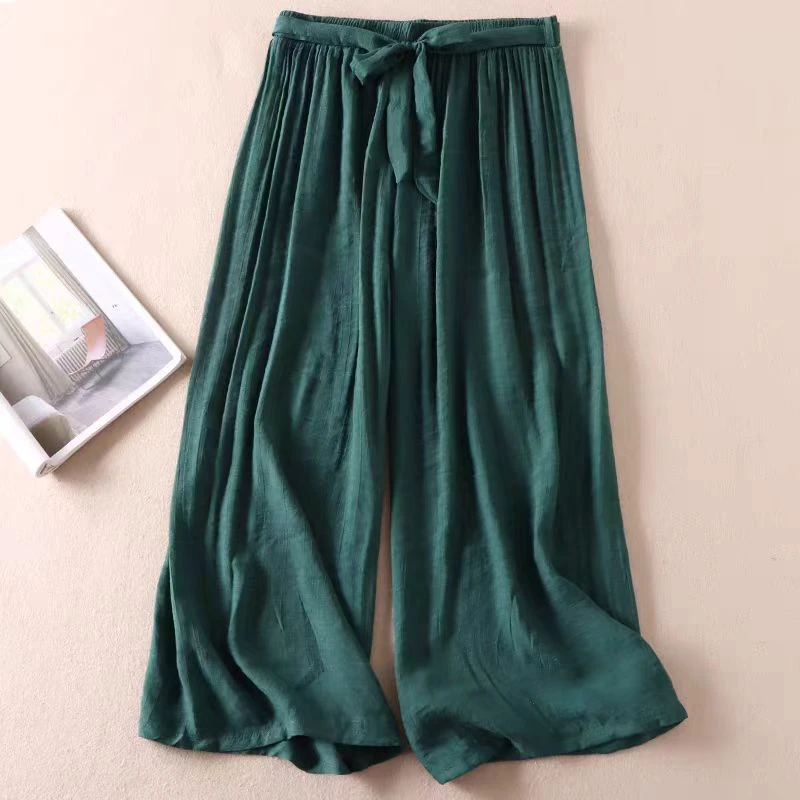 双色麻新款时尚潮流直筒阔腿裤显瘦高腰休闲夏季薄款宽松直筒裤