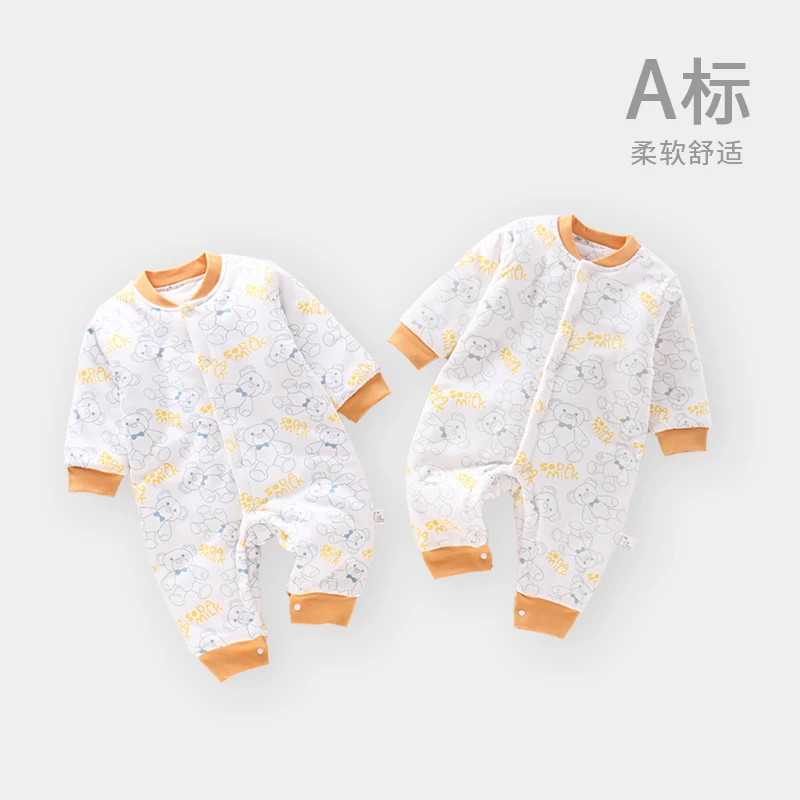 宝宝保暖衣服男女童连体衣睡衣新款冬季哈衣爬服全棉加厚可爱印花