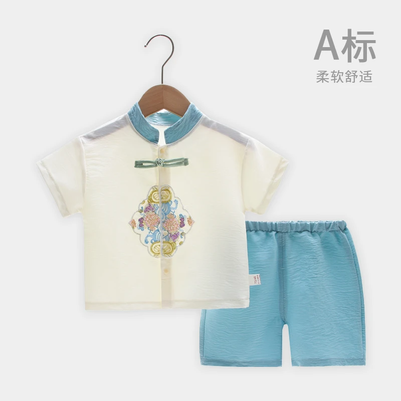 宝宝短袖套装夏季薄款男童分体衣服女童两件套超萌国风幼儿宝夏装