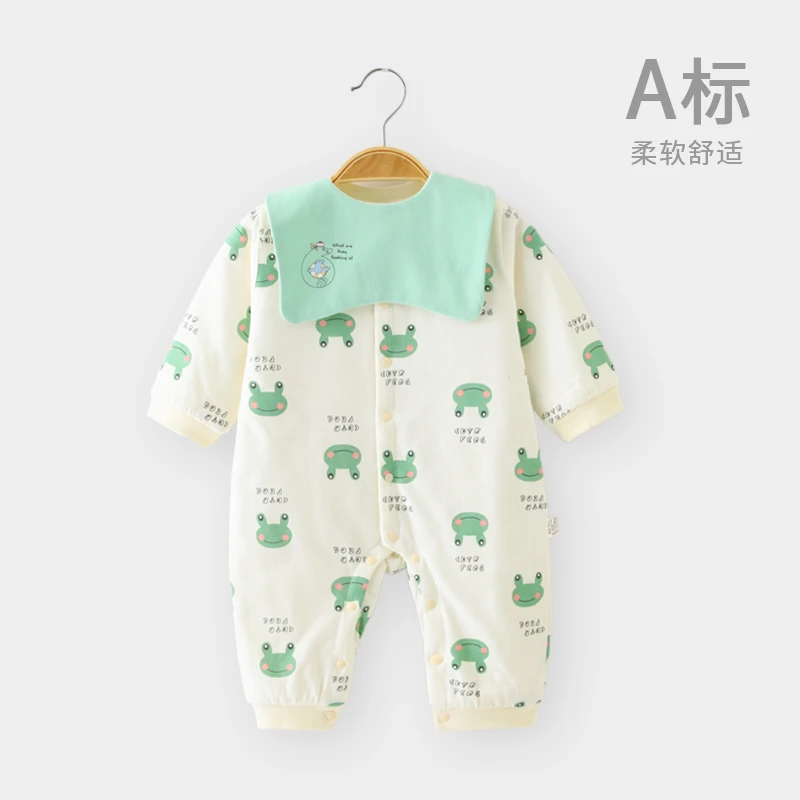 婴儿小青蛙薄棉连体衣宝宝棉衣爬服婴幼儿哈衣新生儿夹棉柔软衣服