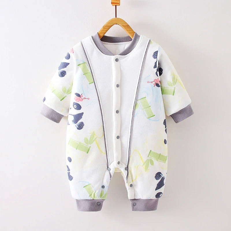 新生幼儿夹棉连体衣加厚保暖新年服男女宝宝棉衣秋冬长袖纯棉柔软