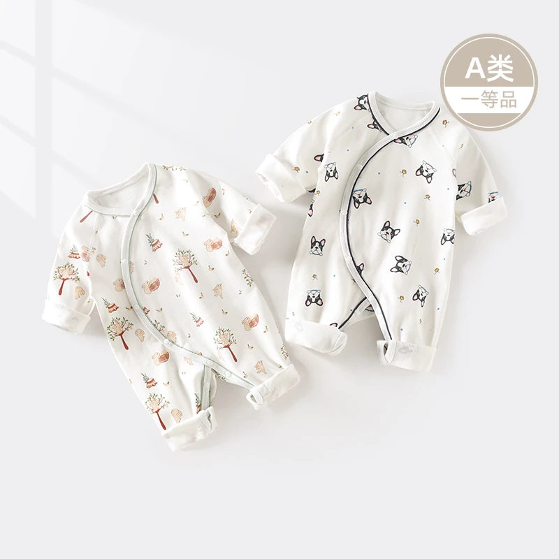 婴儿连体衣春秋宝宝哈衣秋冬打底内衣衣服爬服新生儿长袖斜襟秋装
