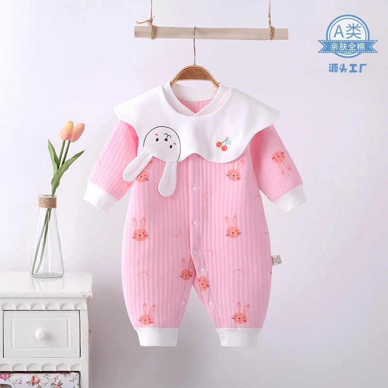 婴儿秋冬衣服全棉新生儿连体衣女宝宝爬爬服秋装婴幼童保暖睡衣