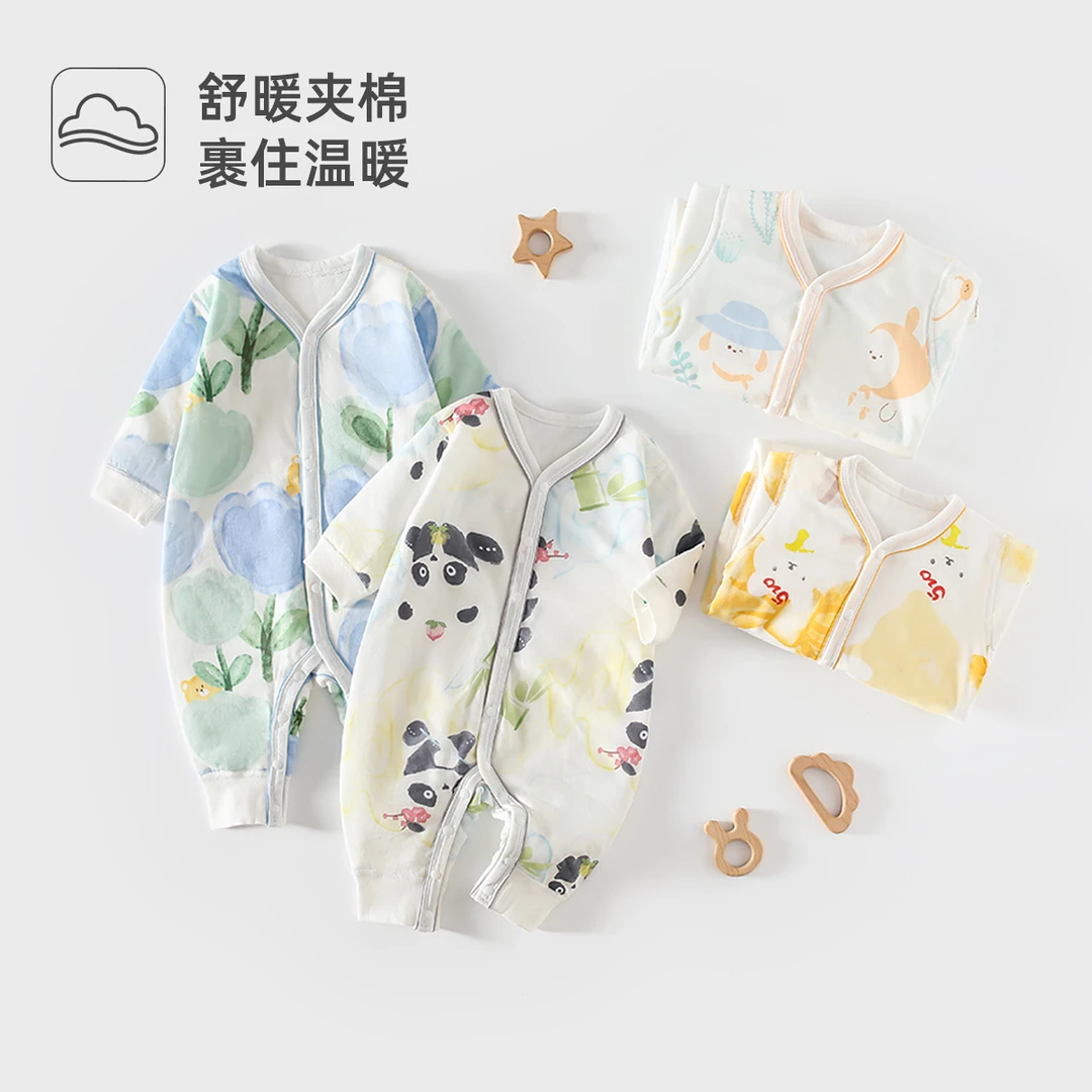 婴儿衣服秋冬季长袖棉衣爱心蜜城婴儿连体衣棉宝宝爬爬服洋气舒适