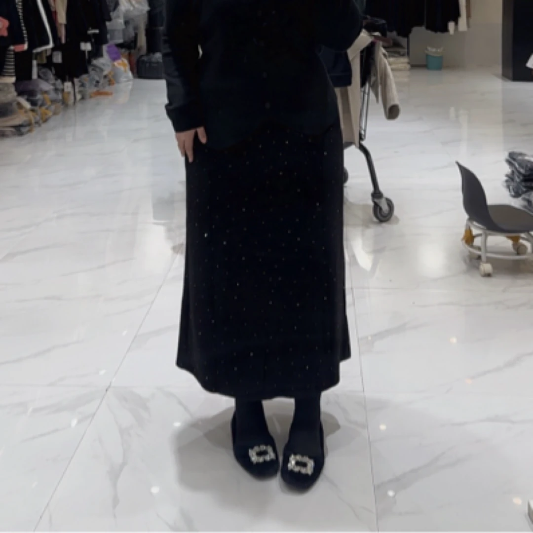 文文家冬季新款大码直筒重工半身裙13128