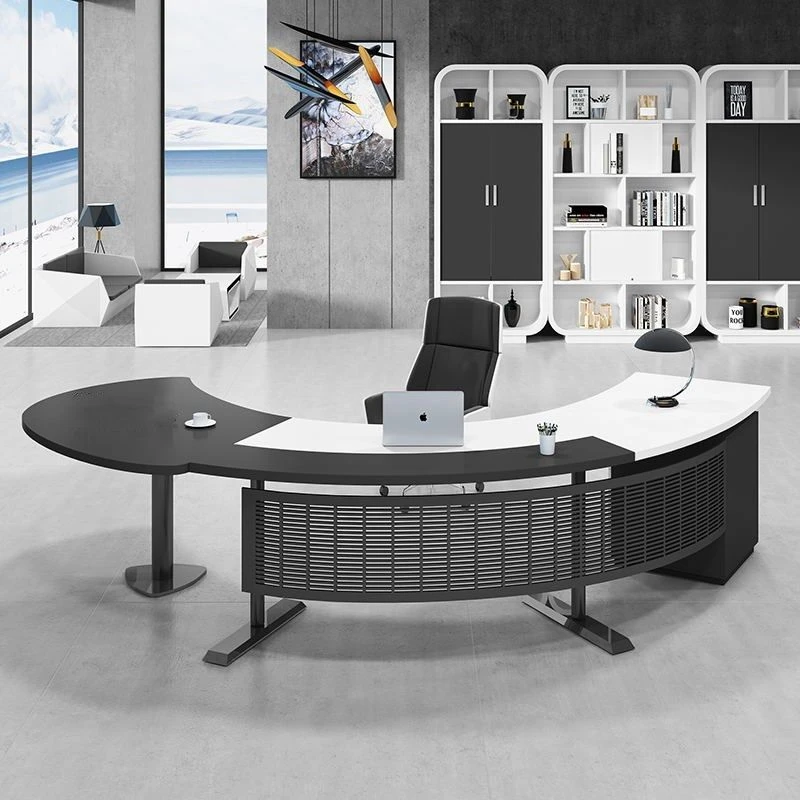 圆弧异形创意老板桌钢木大班台主管桌简约现代办公桌组合总裁桌