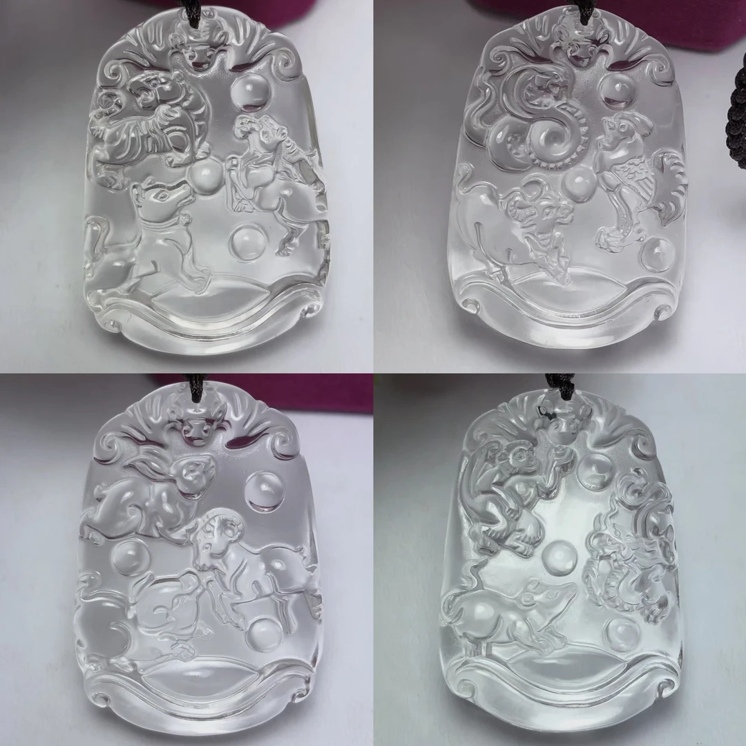 天然双A级白水晶雕刻三合吊坠时尚百搭多样性只发一件