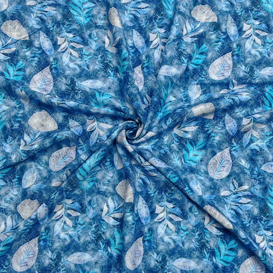 【云锦1店】241112-4号 竹节棉麻蓝底柳叶 服装布料面料