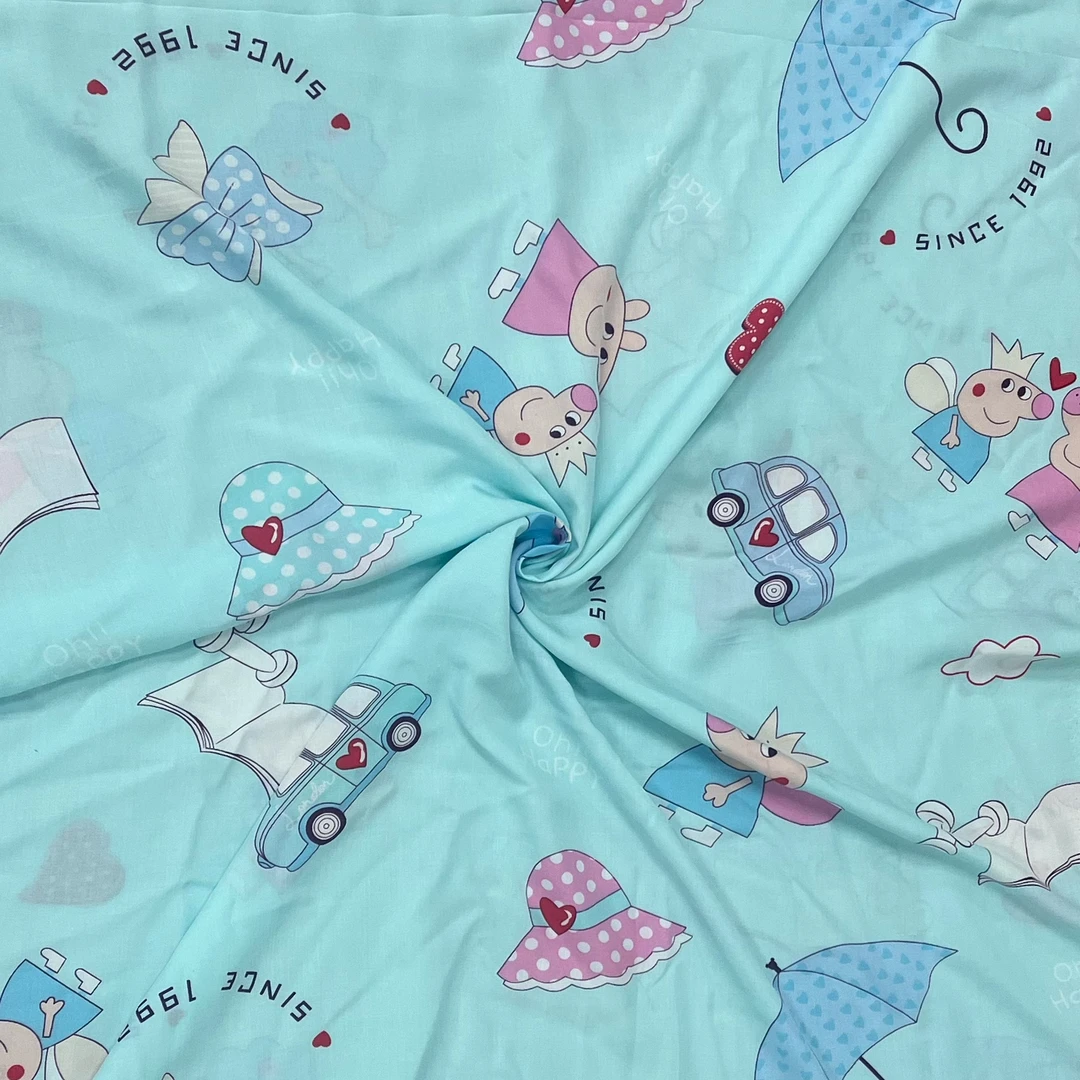 【云锦1店】241025-4号 浅蓝底小猪佩奇棉绸 服装布料面料