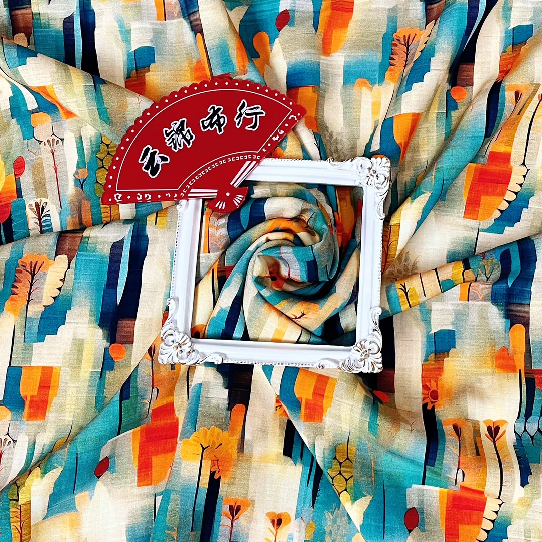 【云锦1店】24730-5号  人棉府绸时尚彩色油画  服装布料面料