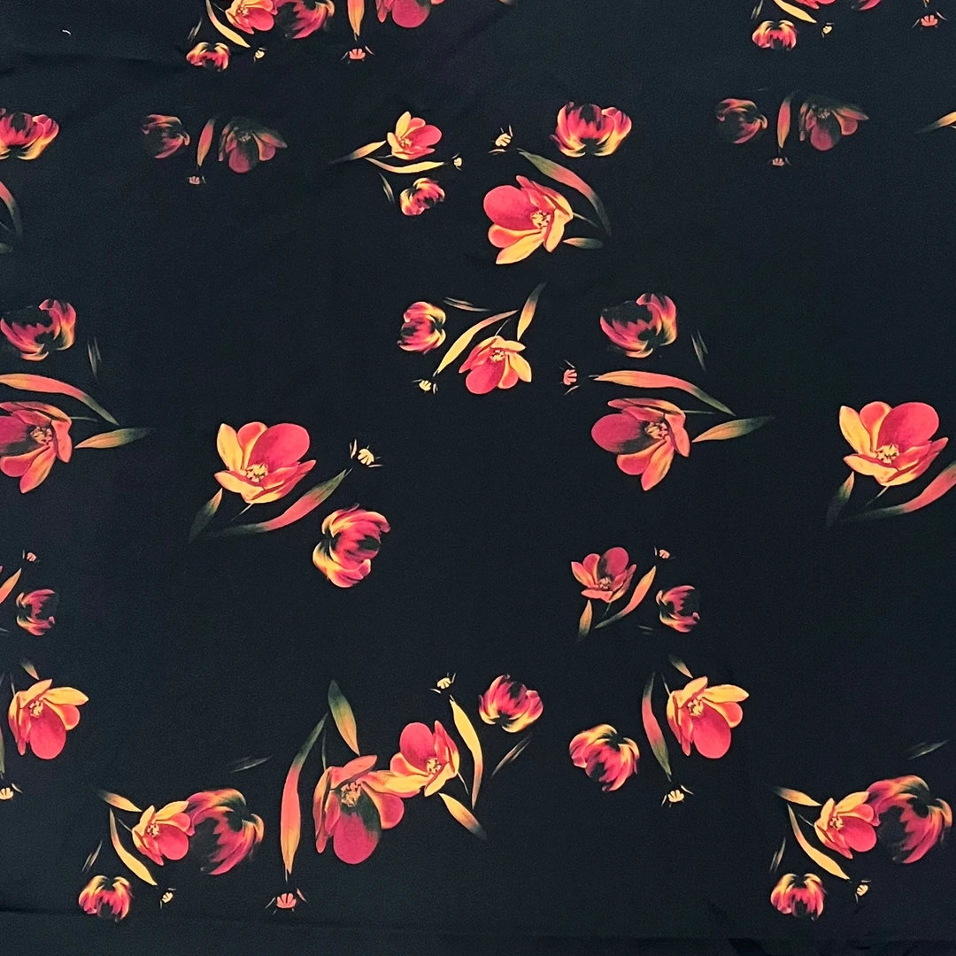 【云锦1店】24913-11号 黑底红色虞美人 棉绸服装布料面料