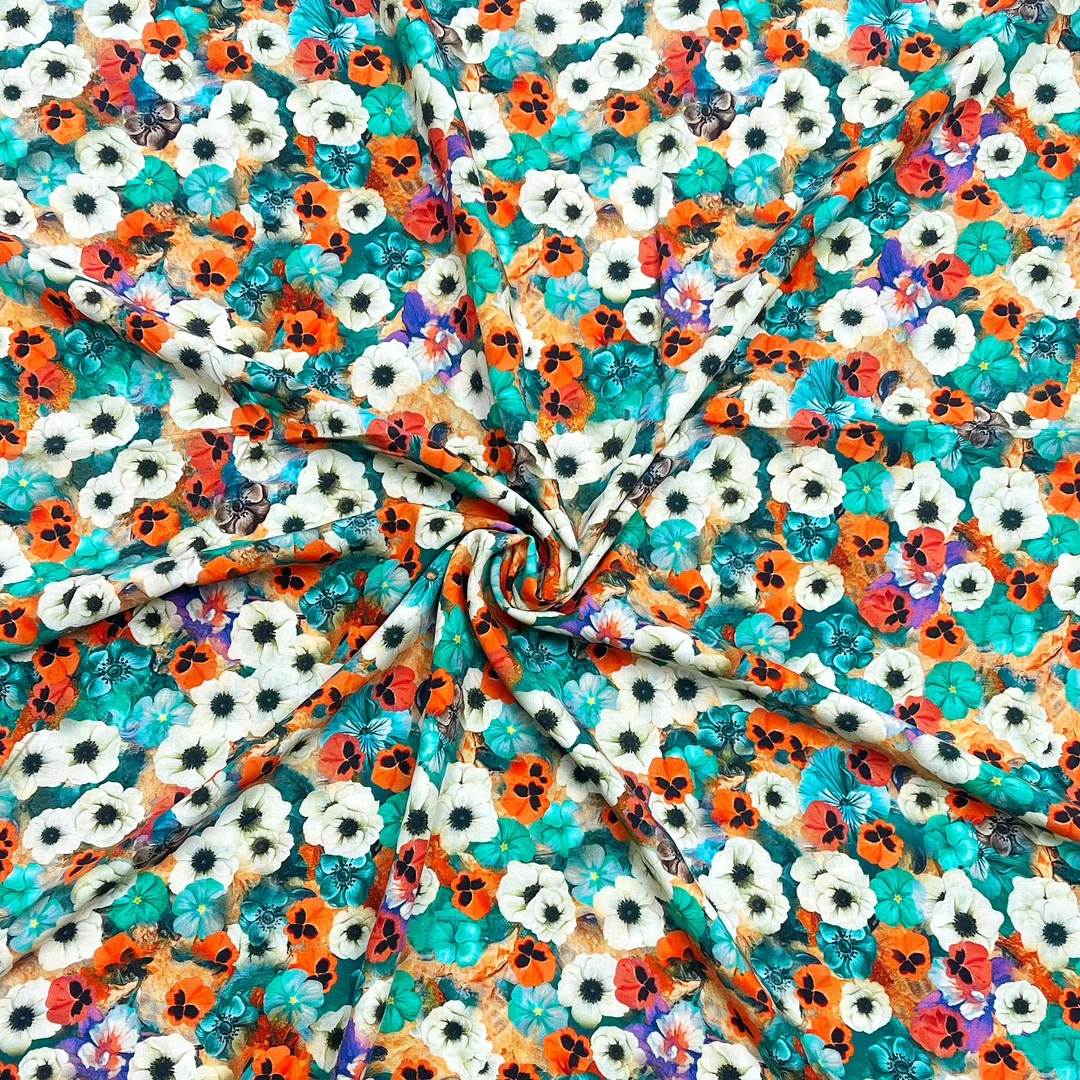 【云锦1店】241112-5号 竹节棉麻白黄蓝三色野菊 服装布料面料