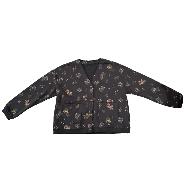 韩版新款加绒碎花卫衣开衫宽松洋气时尚百搭