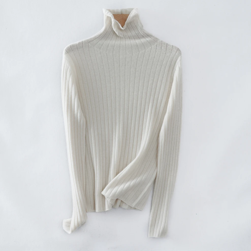 新款2024年纯山羊绒修身打底高领纯羊绒衫坑条女秋冬新款半高领