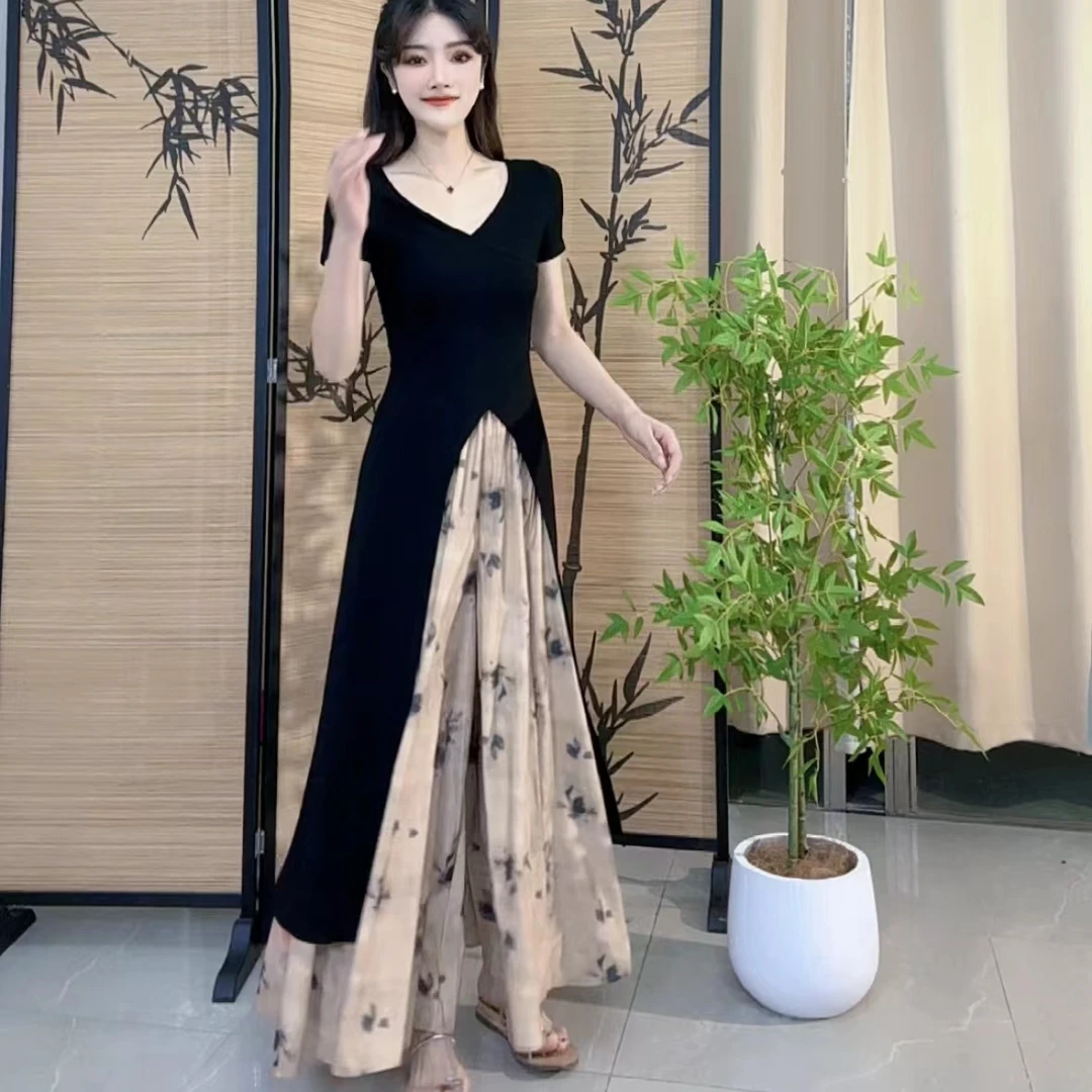 288~高级感V领修身中长款外套慵懒风阔腿长裤甜美百搭设计两件套