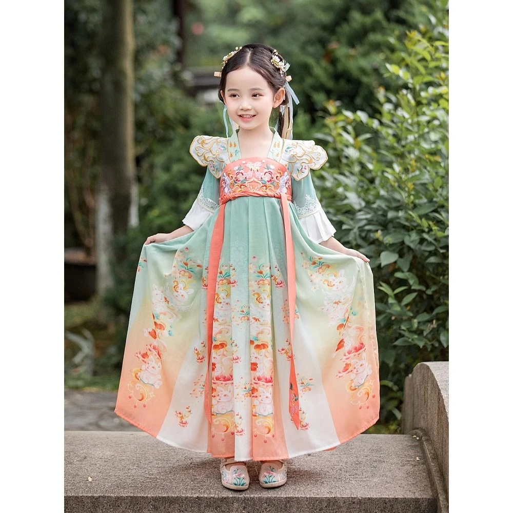 玉兔·汉服女童中国风唐装超仙古装古风儿童新式襦裙2024新款夏款