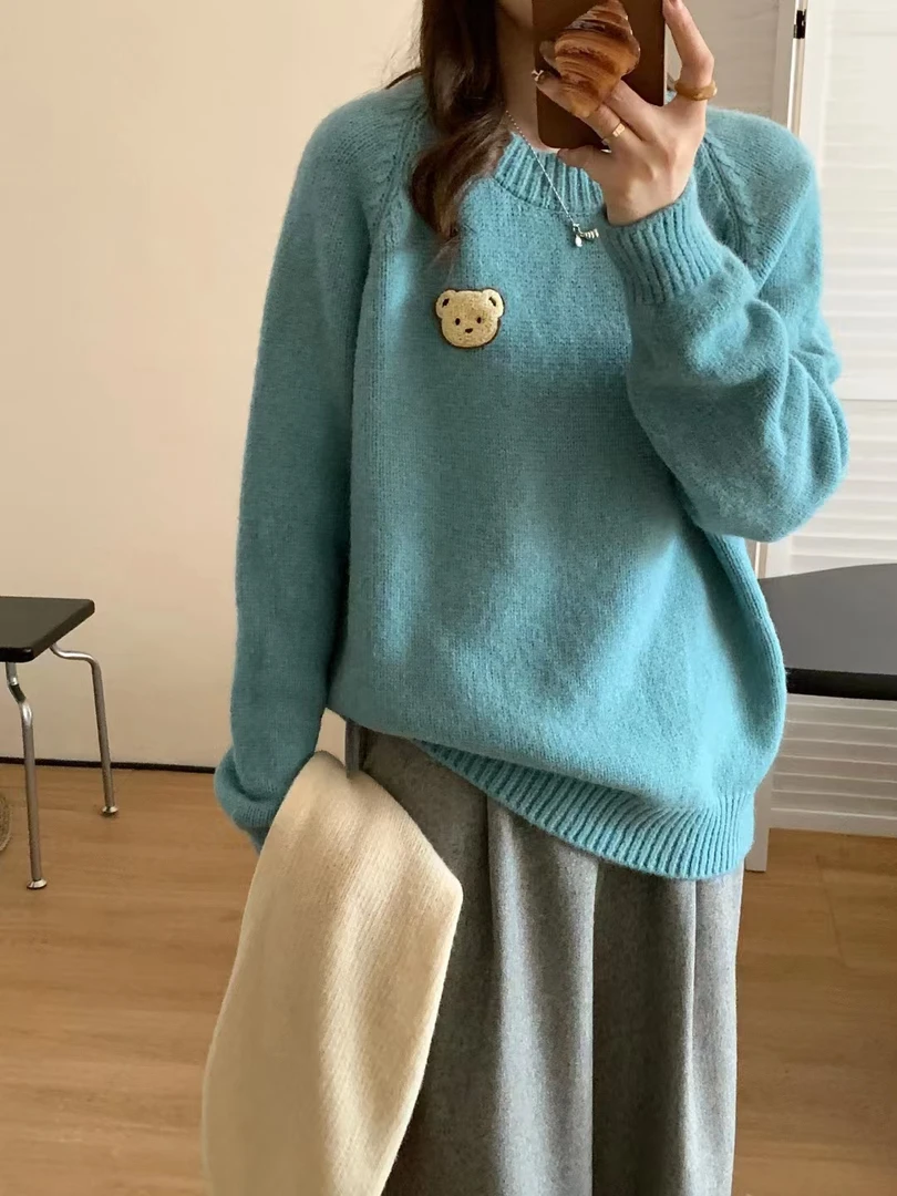 少女学院风毛衣秋冬装2023年新款初中高中学生韩版圆领打底针织衫