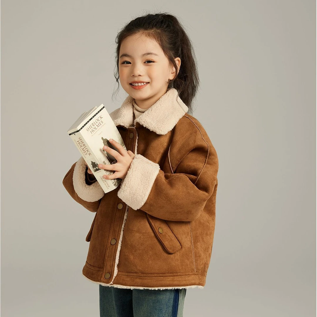 【乐童】女童洋气学院风外套2023秋冬季新款儿童一体绒加绒加厚保暖