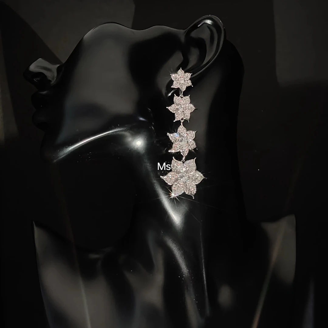 铜合金合成锆石耳饰 气质轻奢时尚百搭古风小众长款流行气质轻奢