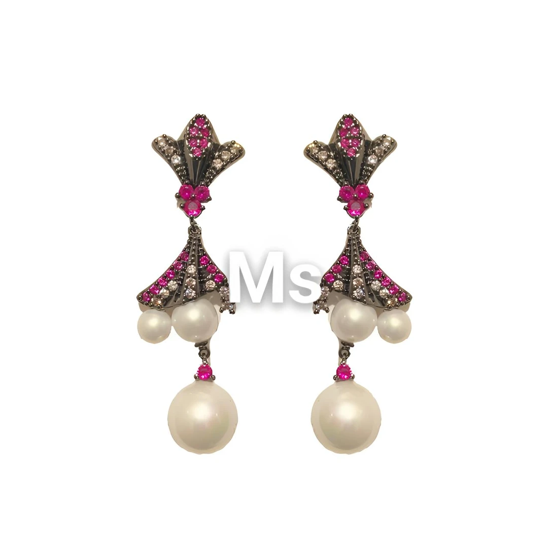 铜合金合成锆石耳饰 设计师手工长款耳环时尚经典气质优雅复古