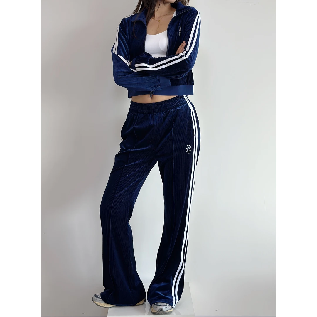 DYZIO 韩系丝绒运动服套装坑条辣妹运动装