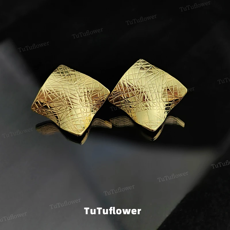 铜合金耳饰 重金属肌理感弧形耳钉 复古轻奢简约耳环 小众气质