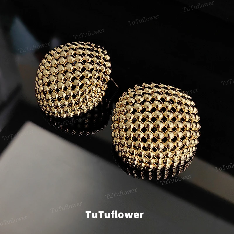 TuTuflower 铜合金耳饰 夸张圆形镂空耳钉气质设计感耳环轻奢耳饰