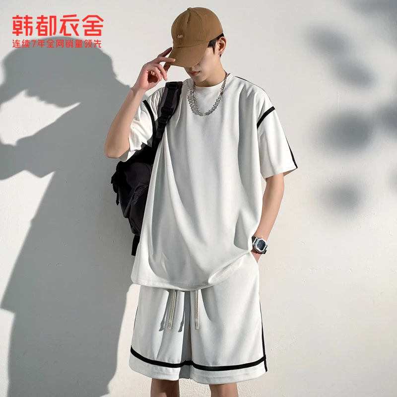韩都衣舍短袖短裤两件套夏季薄款潮流T恤男时尚百搭休闲运动套装